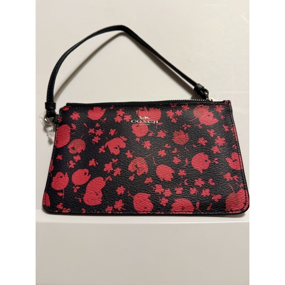 Coach Midnight Pink Ruby Sienna Rose Black Small Wristlet H1632 F56025 Wallet
